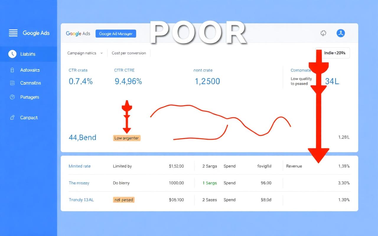 Google Ads dashboard before Brand Blazers — low ROAS, high CPA